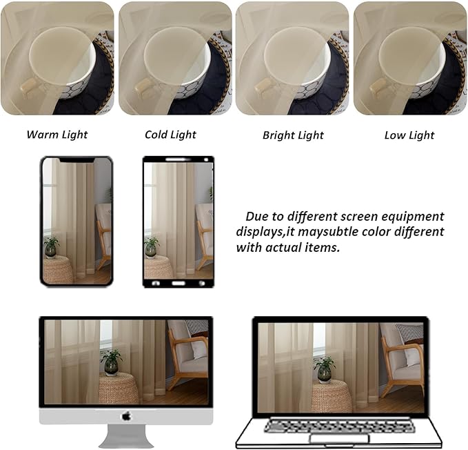 Chyhomenyc Taupe Sheer Curtains 24 Inch Length, Short Window Curtains for Bathroom Living Room Basement, Light Filtering Small Cafe Curtains, 42W x 24L Inches, 2 Panels