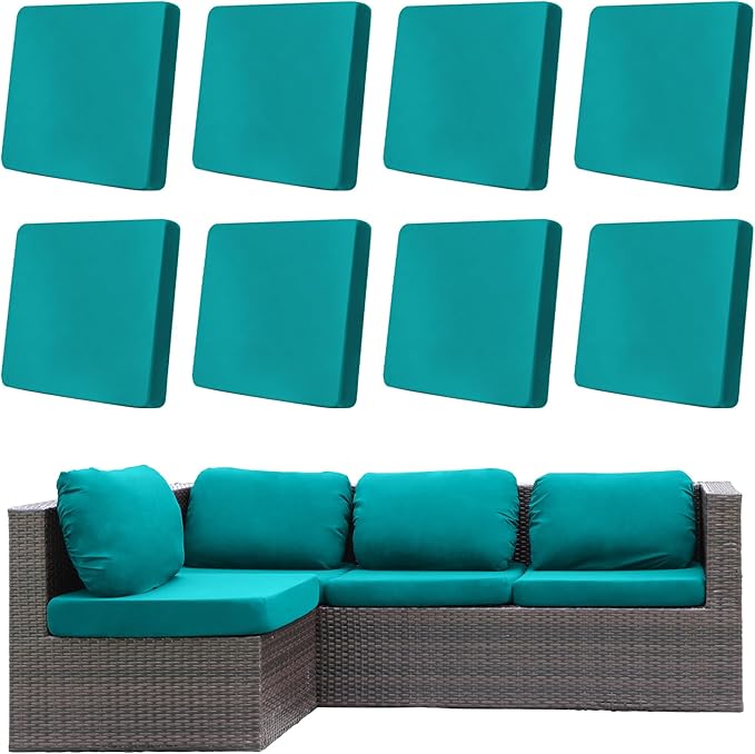 8Pcs Outdoor Cushion Covers, Patio Cushion Covers,Stretch Elastic Slipcovers, Replacement Washable & Reusable Furniture Protector for Patio Couch (Peacock Blue,Cover Only)