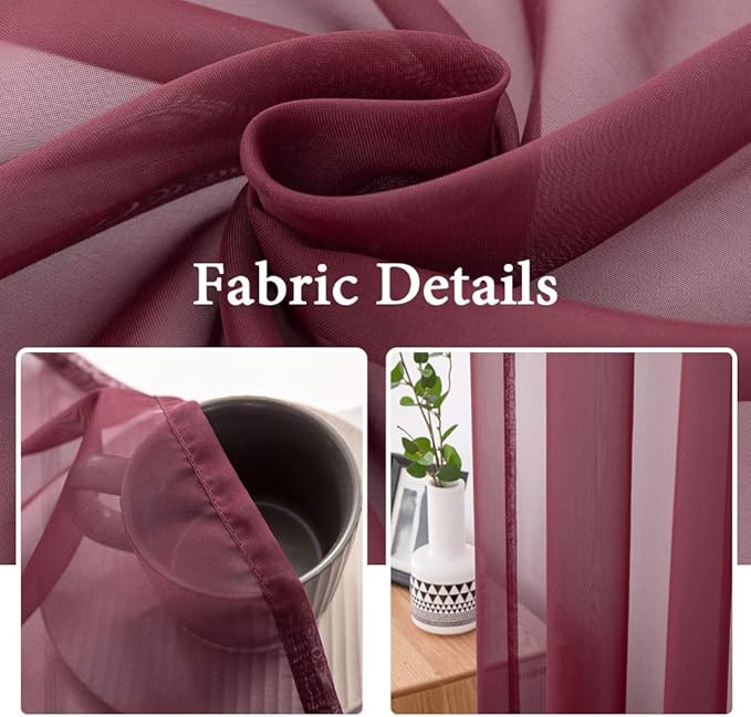 MIULEE 2 Panels Solid Color Sheer Christmas Window Curtains Elegant Window Voile Panels/Drapes/Treatment for Bedroom Living Room(54X72 Inches Wine Red)