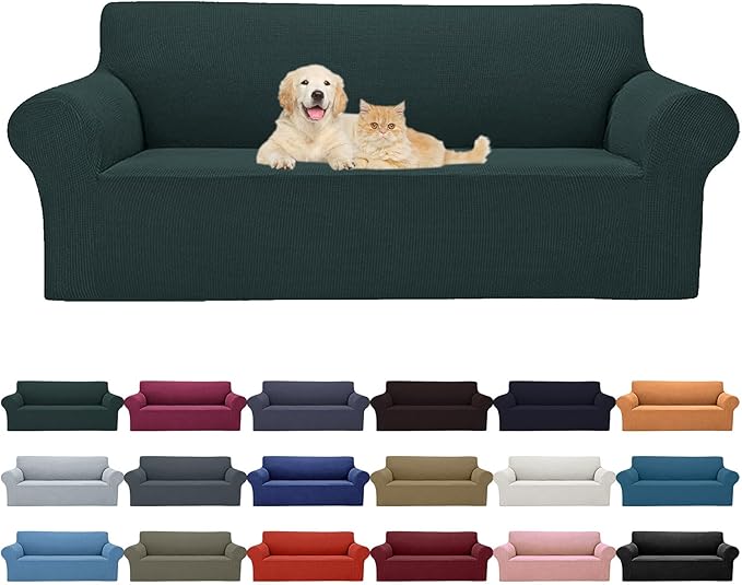 Cupuamon 2026 New Stretch Oversized Sofa Slipcovers Couch Sofa Cover for 4 Seater Furniture Protector Covers with Elastic Bottom Jacquard Fabric Small Checks for Pets, Kids - Hunter