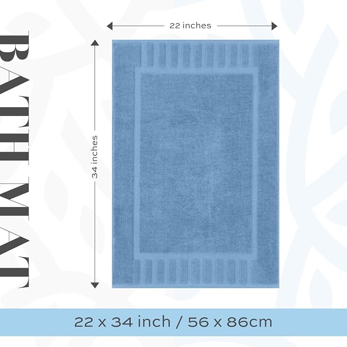 Bath Rugs 2-Pack Cotton Terry Set, 22x34 Inch, Light Blue
