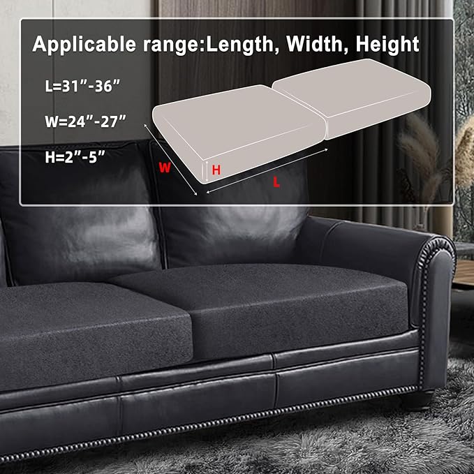 Leather Look Couch Cushion Covers Sofa Seat Slipcovers Sets Couches Furniture Protector for Sectional Armchair Loveseat Pets Kids Stretch Spandex Fabric (2 Cushion Sofa, Dark Grey)