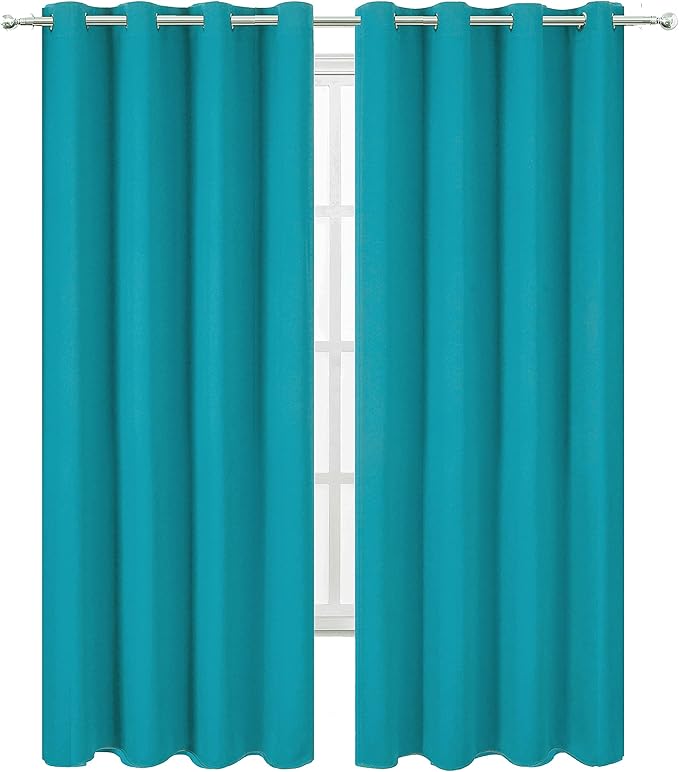 LEMOMO Teal/Turquoise Kids Blackout Curtains for Bedroom/52 X 84 Inch/Set of 2 Panels Thermal Insulated Living Room Curtains