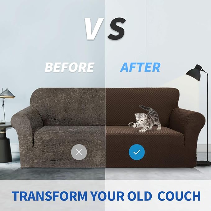 ZNSAYOTX 1 Piece Jacquard Couch Covers for 3 Cushion Couch High Stretch Sofa Cover for Pets Dogs Anti Slip Extra Large Sofa Slipcovers Furniture Protector (XL Sofa, Dark Coffee)