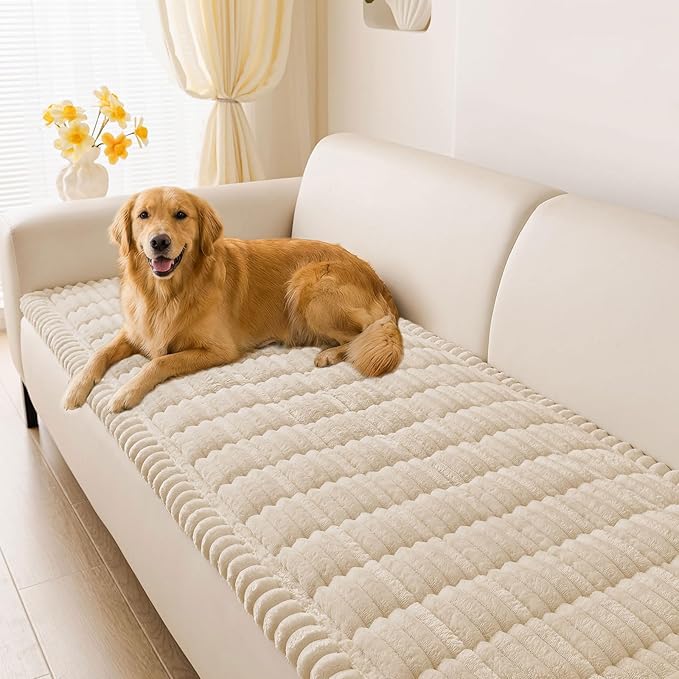 hyha Couch Covers for Dogs Washable, Non Slip Plush Dog Sofa Protectors, Fuzzy Pet Couch Covers for 3 Cushion Sofa Pet Friendly (Apricot, 27.6" x 70.9")