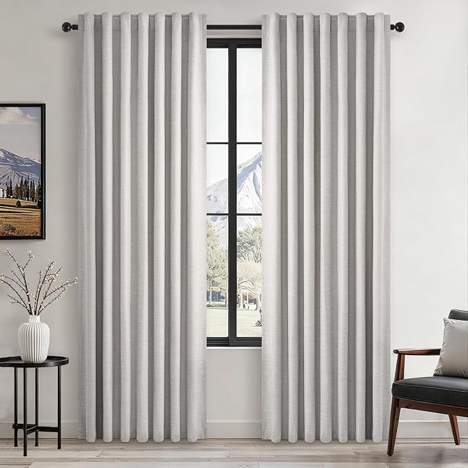 Topfinel 86 Inches Long Custom Blackout Linen Curtains Grey Beige Pinch Pleated Noise Cancelling Curtains with Pin Hooks for Traverse Burlap Viral Drapes 2 Panels for Living Room Bedroom