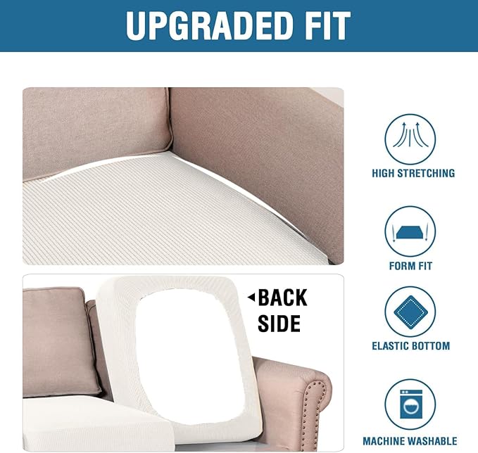 H.VERSAILTEX Super Stretch Individual Seat Cushion Covers Sofa Covers Couch Cushion Covers Slipcover Sets Thick Jacquard Textured Twill Fabric (1 Piece Loveseat Cushion Cover, Porcelain White)