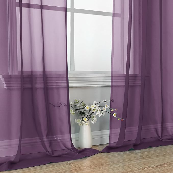 OVZME Plum Sheer Curtains 84 Inches Long 2 Panels - Soft Light Filtering Window Sheer Panels for Living Room/Bedroom, Top Dual Rod Pocket, 1 Pair, Each 42Wx84L Inches