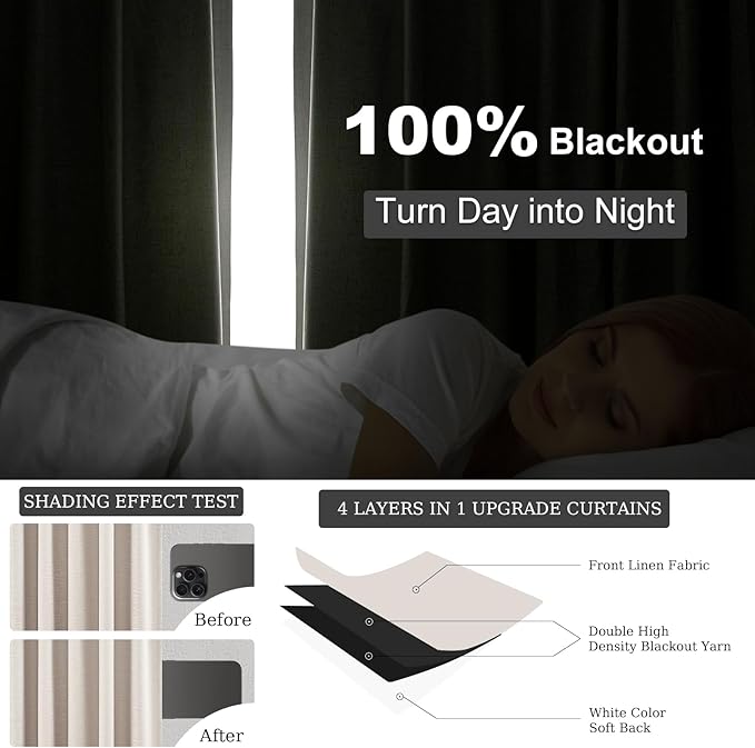 94 Inch Long Sun Blocking Curtains with Hooks Linen Blend,Custom Made Blackout Drapes for Tall Window,Pinch Pleat for Traverse Rods Floor to Ceiling Track 52 Wide 2 Pack Oatmeal Beige