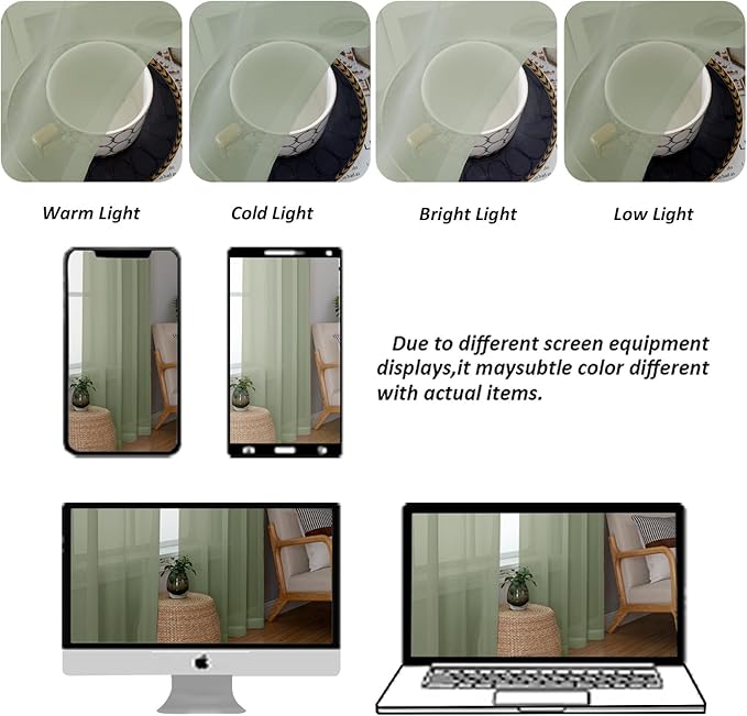 Chyhomenyc Sage Green Sheer Curtains 84 inches Long 2 Panels, Light Filtering Soft Window Treatment Voile Drapes for Living Room Bedroom, Each 42Wx84L,2 PCS