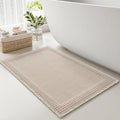RESARE Waffle Bath Mat for Bathroom, Super Absorbent Bathroom Rugs Non Slip Machine Washable, Ultra Soft Quick Dry Boho Bath Rugs with Tassels for Floor, Upgraded Bordered Design, 18"x30" Pale Beige