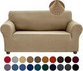 Joccun Stretch Loveseat Couch Cover Slipcover, 1-Piece Sofa Cover for 2 Cushion Couch Spandex Jacquard Washable Furniture Protector Cover for Living Room,Kids,Pets（Loveseat,Tan）
