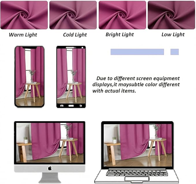 Simplebrand Ava Hot Pink Blackout Curtains for Bedroom 63 Inch Length 2 Panels Set, Privacy Thermal Insulated Rod Pocket Door Window Curtains for Patio French Door Front Door, W40 x L63 Inch