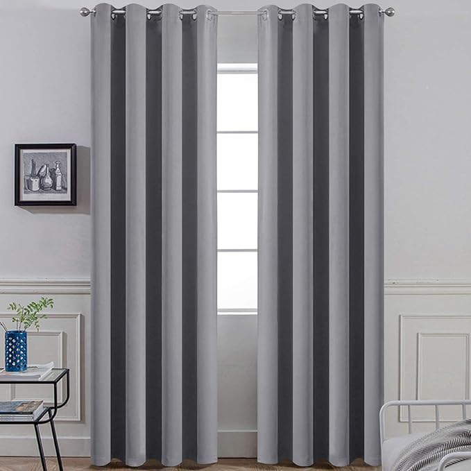 Yakamok Blackout Curtains Room Darkening Thermal Insulated Window Panels,Solid Grommet Top Drapes for Bedroom/Living Room(52Wx90L, Grey, 2 Panels)