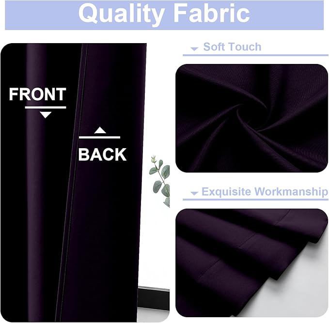 Simplebrand Ava Blackberry Short Blackout Curtains for Bedroom 54 Inches Long 2 Panels Set, Solid Thermal Insulated, Energy Saving Window Treatment Curtains Blackout Drapes, W40 x L54 Inch, Blackberry