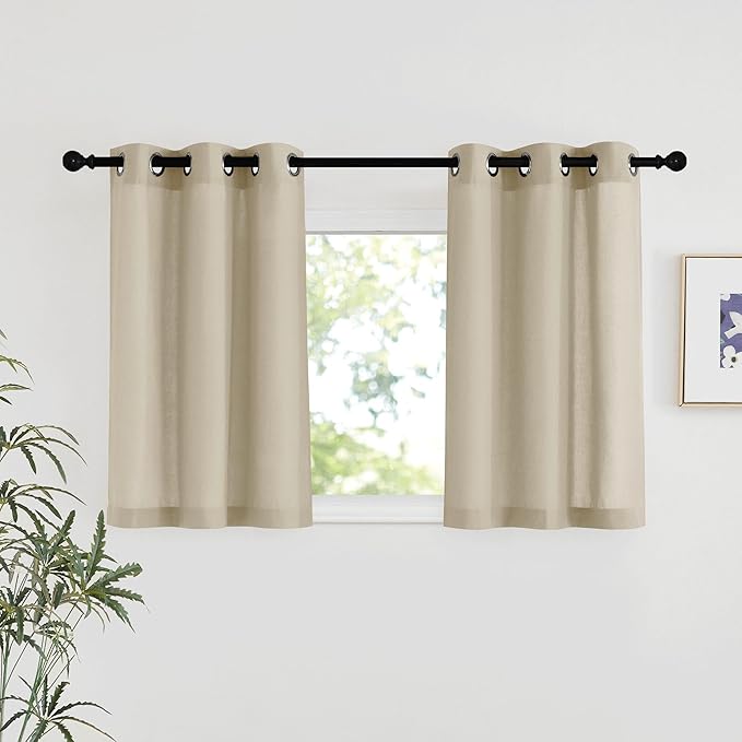 NICETOWN Angora Linen Kitchen Window Curtains Over Sink, Grommet Thick Linen Angora Short Window Treatments Privacy Assured with Light Filtering for Bedroom/Bathroom, W34 x L36, 2 Panels