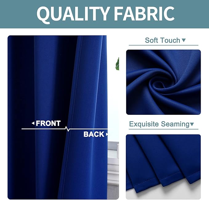 ChrisDowa Grommet Blackout Curtains for Bedroom and Living Room - 2 Panels Set Thermal Insulated Room Darkening Curtains (Royal Blue, 52W x 95L)
