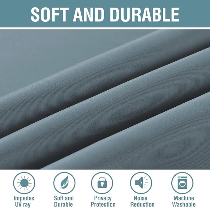 H.VERSAILTEX Blackout Curtain for Living Room Thermal Insulated Window Treatment Curtain 54 inch Length Energy Saving Solid Grommet Top Blackout Drape, One Panel, Stone Blue, 52" W x 54" L