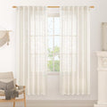 LAMIT Cream Linen Boho Curtains, 78 inch Length, 2 Panels, Light Filtering Semi Sheer, Back Tab and Rod Pocket, Neutral Panels for Bedroom/Living Room, 52 x 78 Inch