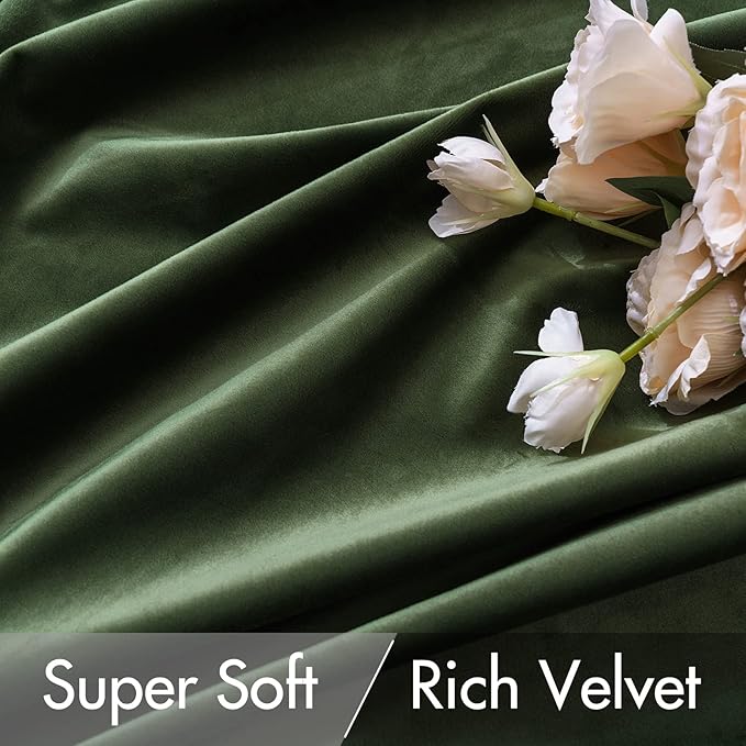 MIULEE Velvet Curtains 92 inches - Luxury Blackout Curtains for Bedroom Living Room Thermal Insulated Super Soft Window Drapes Rod Pocket & Back Tab, Olive Green, W52 x L92 inches, 2 Panels