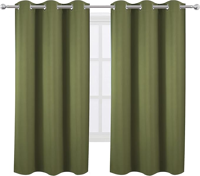 LEMOMO Olive Green Blackout Curtains 42 x 63 Inch Length/Set of 2 Curtain Panels/Thermal Insulated Room Darkening Blackout Curtains for Bedroom