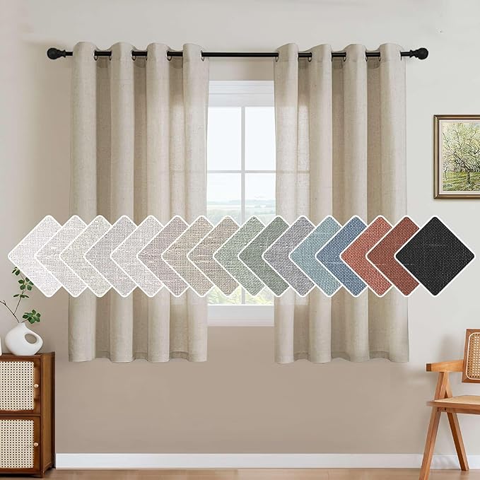 H.VERSAILTEX Living Room Linen Curtains - Semi Sheer, Nickel Grommet Energy Saving Light Filtering Window Treatments Panels for Bedroom, Castle Wall, 2 Panels, 52 x 54 Inch