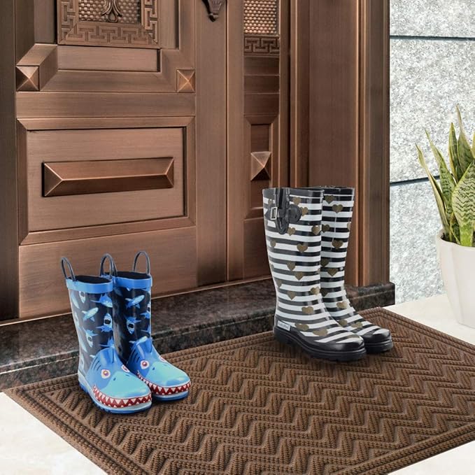 Mibao Front Door Mat, Dirt Trapper Welcome Mat for Outdoor Indoor, Non-Slip Waterproof Doormat, Durable Machine Washable Low Profile Entry Rug for Back Door Outside Patio, 61.5" x 36", Coffee Wave