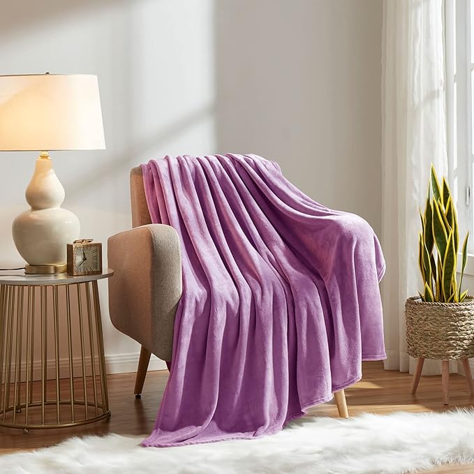 KMUSET Fleece Blanket Twin Size Lilac Lightweight Super Soft Cozy Luxury Bed Blanket Microfiber
