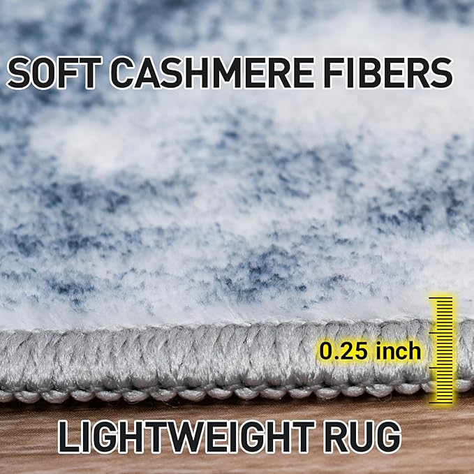 8x10 Area Rugs Washable Rug: Modern Abstract Living Room Rug Soft Anti-Skid Thin Carpet Indoor Floor Non-Shedding Carpets for Bedroom Dining Room Farmhouse Nursery Home Office Blue White