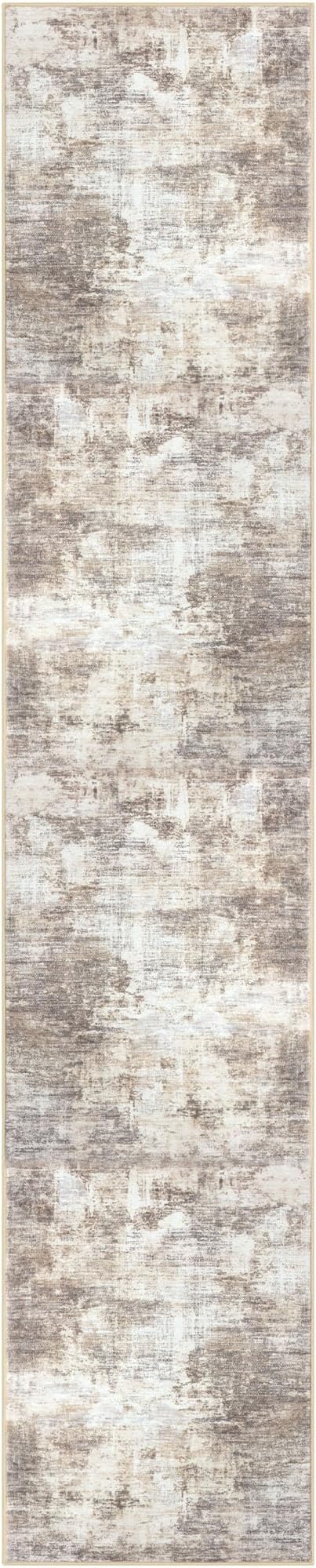 IOHOUZE Abstract Runner Rug 2x10 Ft Washable Runners for Hallways, Non Slip Kitchen Runner Printed Faux Wool Entryway Runner Indoor, Modern Abstract Floor Carpet for Hall Kitchen, Beige Brown