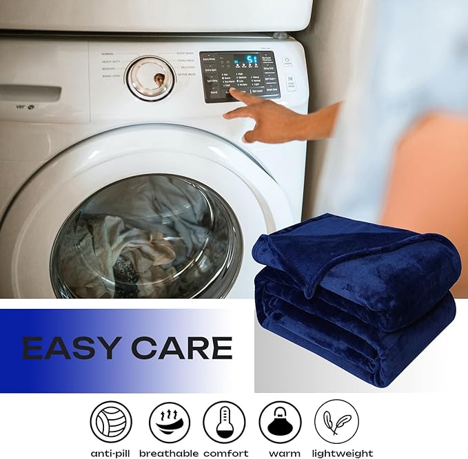 JIAHANNHA Navy Blue Fleece Throw Blankets Queen Size 90 by 90 Inches for Bed Sofa Couch 280GSM,Super Soft Cozy and Luxury Bed Blanket for All Season