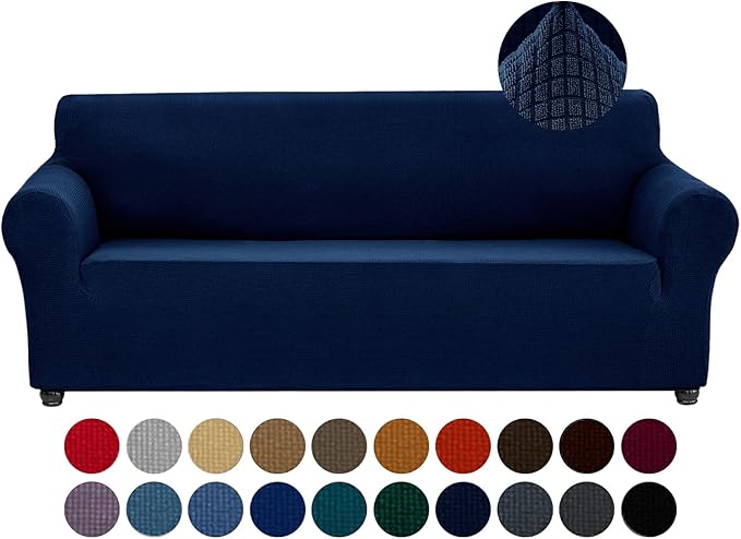 Joccun Stretch Couch Cover Slipcovers, 1-Piece Sofa Covers for 3 Cushion Couch Spandex Jacquard Washable Furniture Protector Cover for Living Room,Kids,Pets(Sofa,Navy)