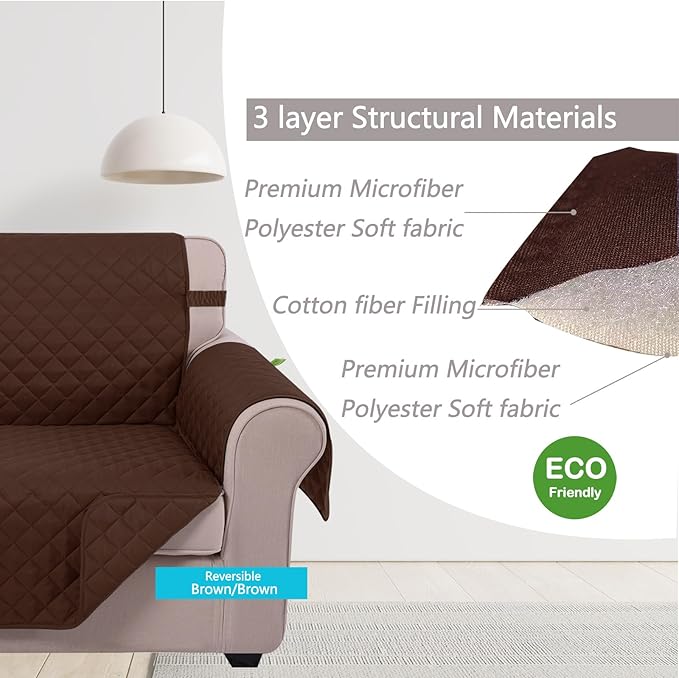 U-NICE HOME Reversible Oversized Chair Covers Quilted Water Repellent Pet Protectors with Elastic Straps(28''Armchair, Brown/Brown)