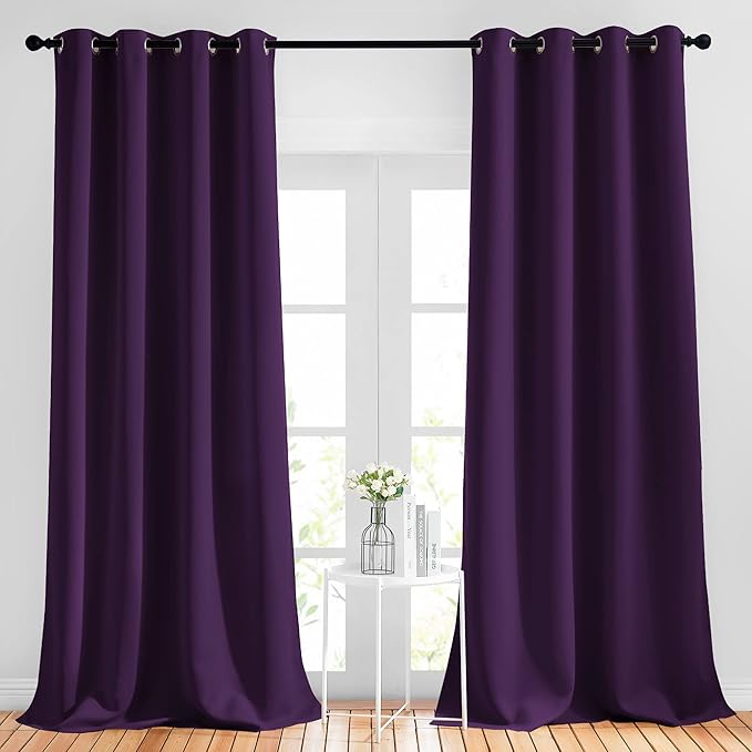 NICETOWN Blackout 102 inch Curtains for Living Room, Grommet Thermal Insulated Room Darkening Curtains for Bedroom/Living Room, 2 Panels, W52 x L102, Royal Purple