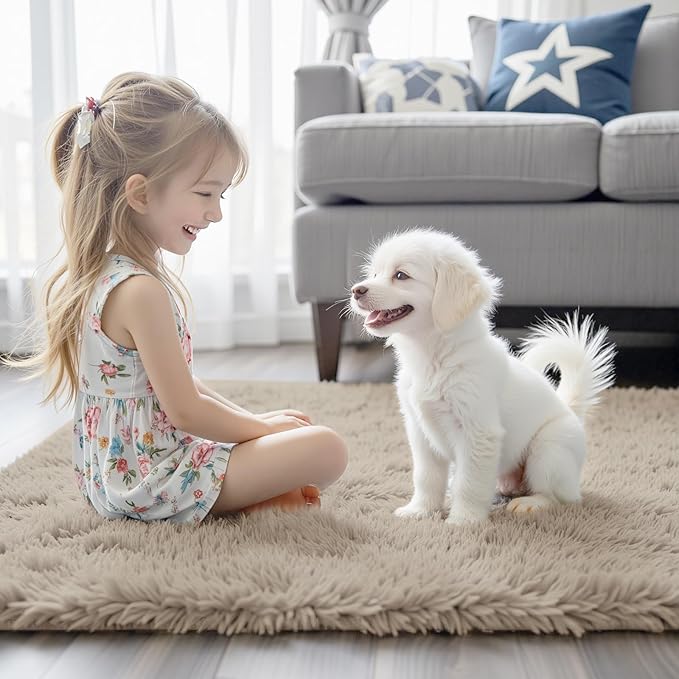 Rugs for Living Room 6x9, Alfombras para Salas Shag Large Plush Soft Area Rug, Shaggy Carpets for Bedroom, Kids Boys Girls Home Decor Aesthetic(Beige, 6 x 9)