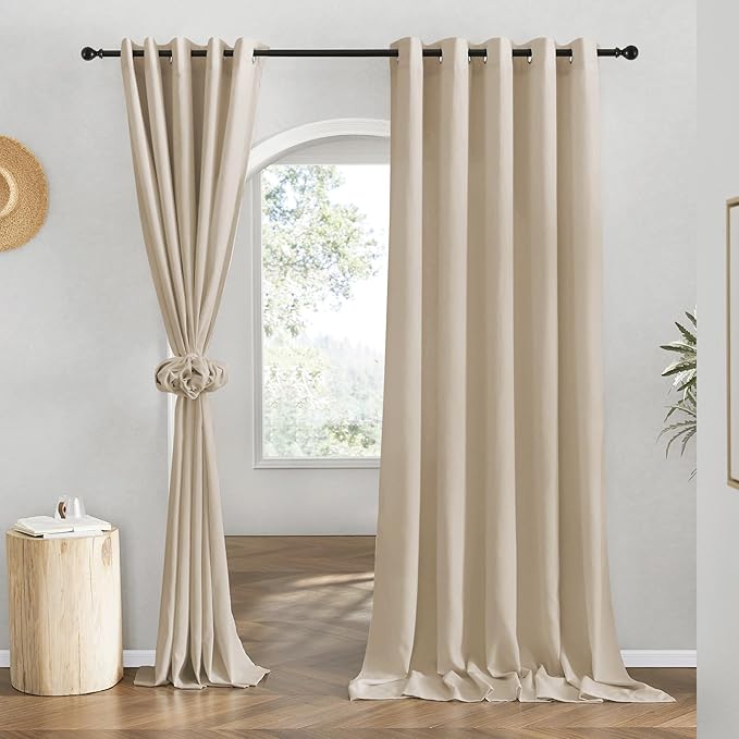 NICETOWN Linen 78 inch Curtains for Kitchen Window, Grommet Thick Flax Linen Angora Small Window Treatments Privacy Assured with Light Filtering for Cafe/Kids Room, W68 x L78, 2 Panels