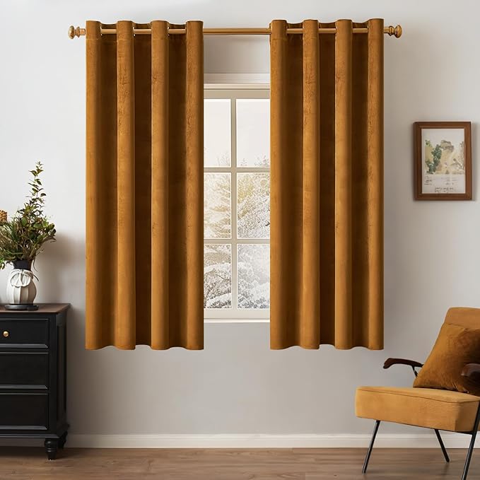 MIULEE Velvet Curtains Golden Brown Elegant Grommet Curtains Thermal Insulated Soundproof Room Darkening Curtains/Drapes for Classical Living Room Bedroom Decor 52 x 63 Inch Set of 2