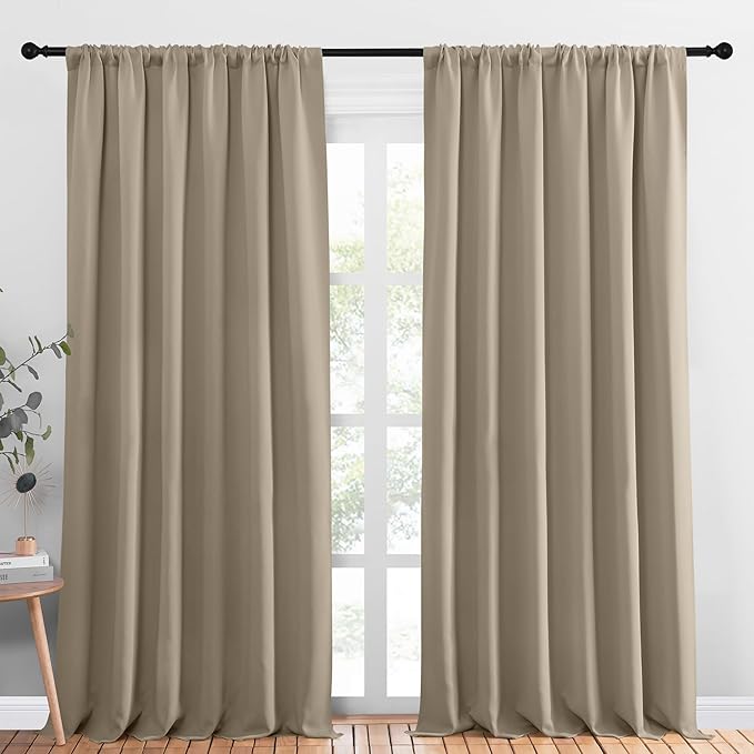 NICETOWN 2 Panels Blackout Curtains, Rod Pocket Thermal Insulated Drapess for Bedroom, Privacy Protection Easy-Care Heavy Duty Curtains for Living Room/Dining Room, W70 x L95 inches, Soft Taupe