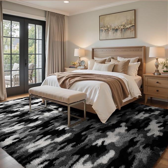 8x10 Ft Extra Large Shag Rugs for Living Room, Tie Dyed Ultra Soft Fluffy Furry Area Rugs for Bedroom Indoor Floor, Aesthetic Carpet for Kids Home Decor (Grey)