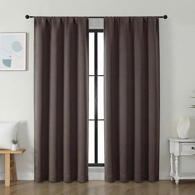 Simplebrand Ava Chocolate Blackout Curtains for Bedroom 72 Inch Length 2 Panels Set, Privacy Thermal Insulated Rod Pocket Door Window Curtains for Patio French Door Front Door, W40 x L72 Inch
