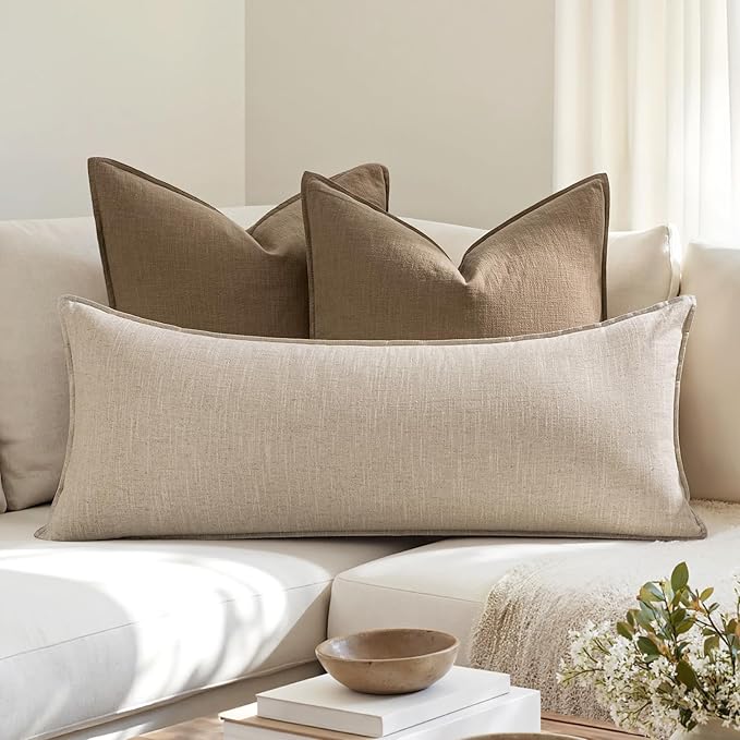 MIULEE Decorative Long Lumbar Throw Pillow Cover for Bed 14x36 Natural Beige Boho Farmhouse Neutral Couch Pillowcase Pack of 1 Accent Modern Sofa Cushion Livingroom Home Decor (Covers Only)