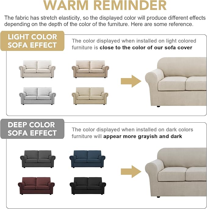 H.VERSAILTEX 3 Piece Stretch Sofa Covers for 2 Cushion Loveseat Couch Covers for Living Room Furniture Cover (Base Cover Plus 2 Seat Cushion Covers) Thicker Jacquard Fabric(Medium, Island Fossi)