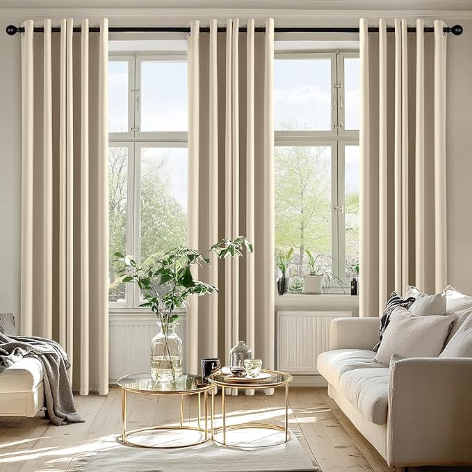 MIULEE Cream Beige Blackout Curtains for Bedroom Living Room 72 Inches Long 2 panels, Thermal Insulated Room Darkening Drapes Solid Grommet Noise Reducing Light Blocking Window Curtains W40 x L72 Inch