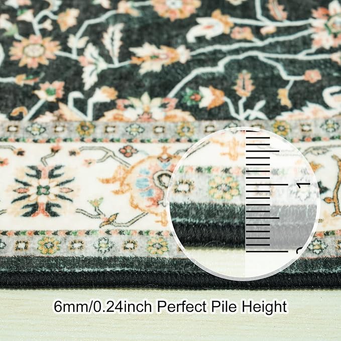 3x12 Long Hallway Runner Rug: Washable Non-Slip Rugs for Hallway Stain Resistant Durable Kitchen Mat Low Pile Lightweight Indoor Soft Carpet for Bedroom Living Room Bedside (Black, 3x12)