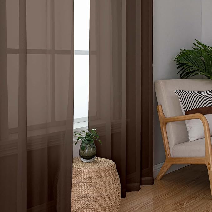 OWENIE Sheer Curtains, Chocolate Sheer Curtains 78 inch Length 2 Panels Set, Rod Pocket Voile Fimly Sheer Drapes for Living Room/Bedroom, 2pcs, Each 42" W x 78" L