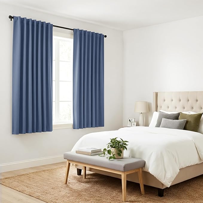 Pony Dance Blackout Curtains Thermal Insulated Window Treatment Panels Room Darkening Shade Drapes for Living Room Back Tab/Rod Pocket Bedroom Draperies, 55 x 68 Inch, Blue Haze, 2 Panels