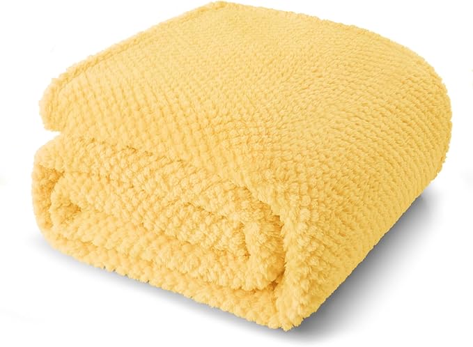 Whale Flotilla Twin Size Fuzzy Fleece Blanket for Bed, 60x80 Inch Fluffy Warm Soft Jacquard Blankets for All Season, Lightweight and Cozy, Yellow
