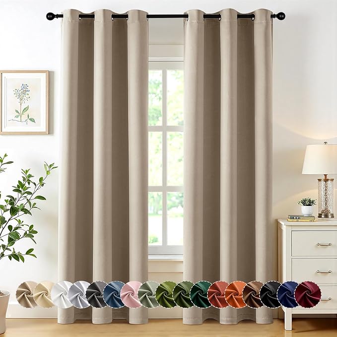 MIULEE Taupe Blackout Curtains for Bedroom Living Room 84 Inches Long 2 Panels, Thermal Insulated Room Darkening Drapes Solid Grommet Noise Reduction Light Blocking Window Treatments 40x84 inch