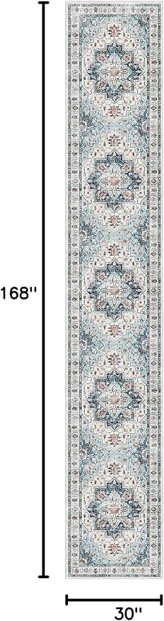Madane Hallway Runner Rug 2'6''x14' Kitchen Runner, Non Slip Vintage Runners for Hallways Washable Kitchen Rugs Soft Low Pile 2.5x14 ft Rug Runner for Laundry Room, Entryway and Bedroom, Blue