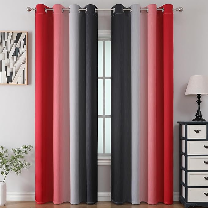 Estelar Textiler Red and Black Blackout Curtains for Bedroom, Thermal Insulated Drapes 108 Inches Long, Full Light Blocking Energy Saving Long Curtains for Living Room, 52Wx108L, 2 Panels